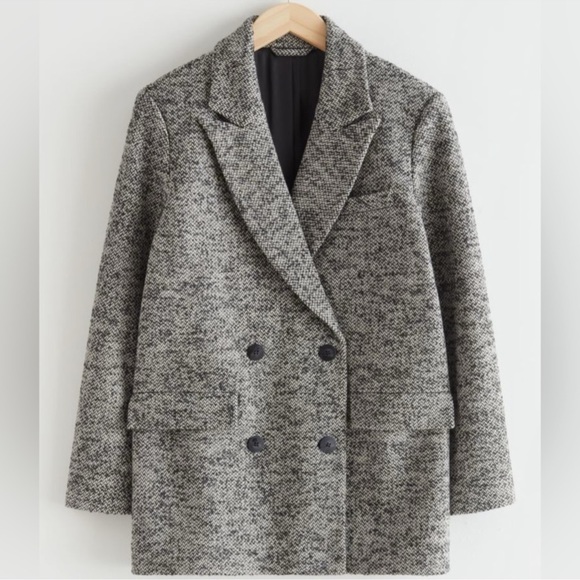 & OTHER STORIES Oversized Blazer Relaxed Double Breasted Jacket Tweed Gray 0 - Picture 8 of 14